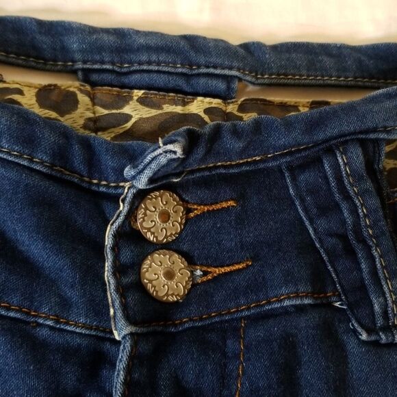 Blue Denim Shorts with Cheetah Print Accents - Picture 2 of 8